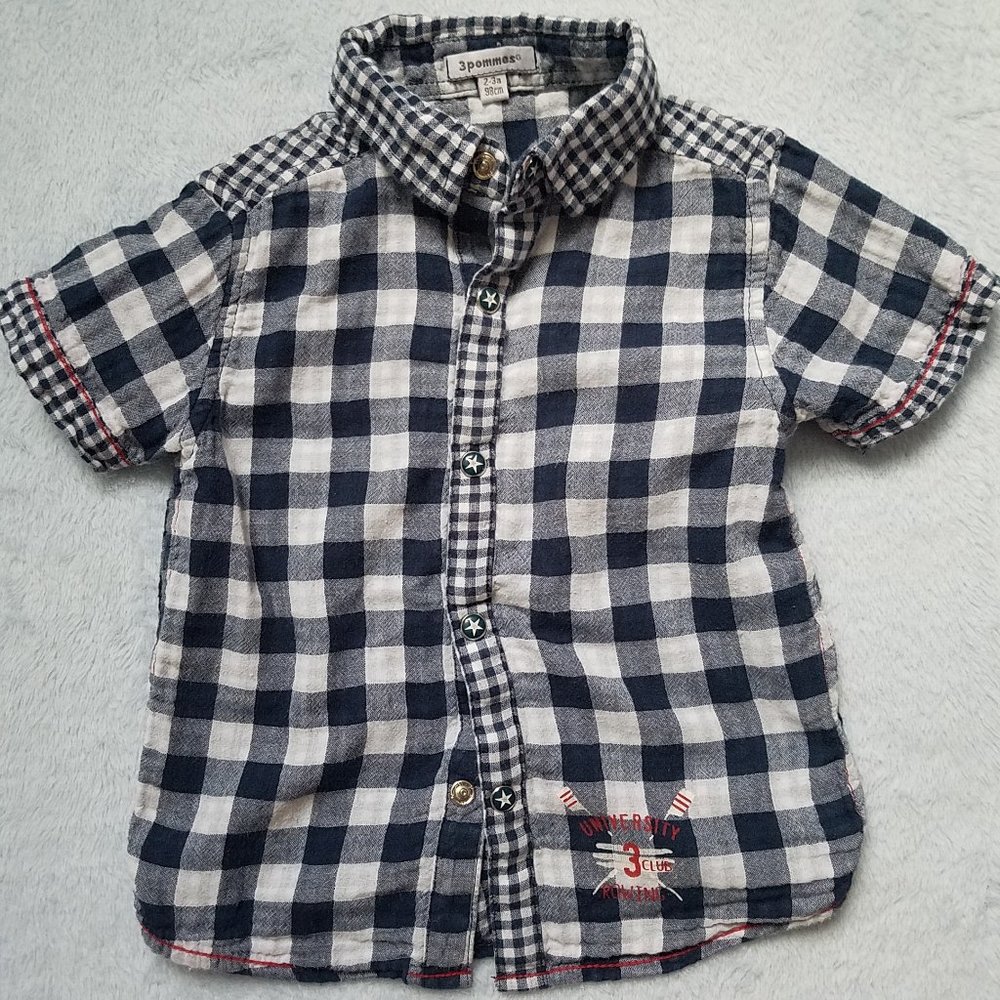 3 Pommes Mixed-size Gingham Check Collared Star Snap Button-Up US 2-3 98cm